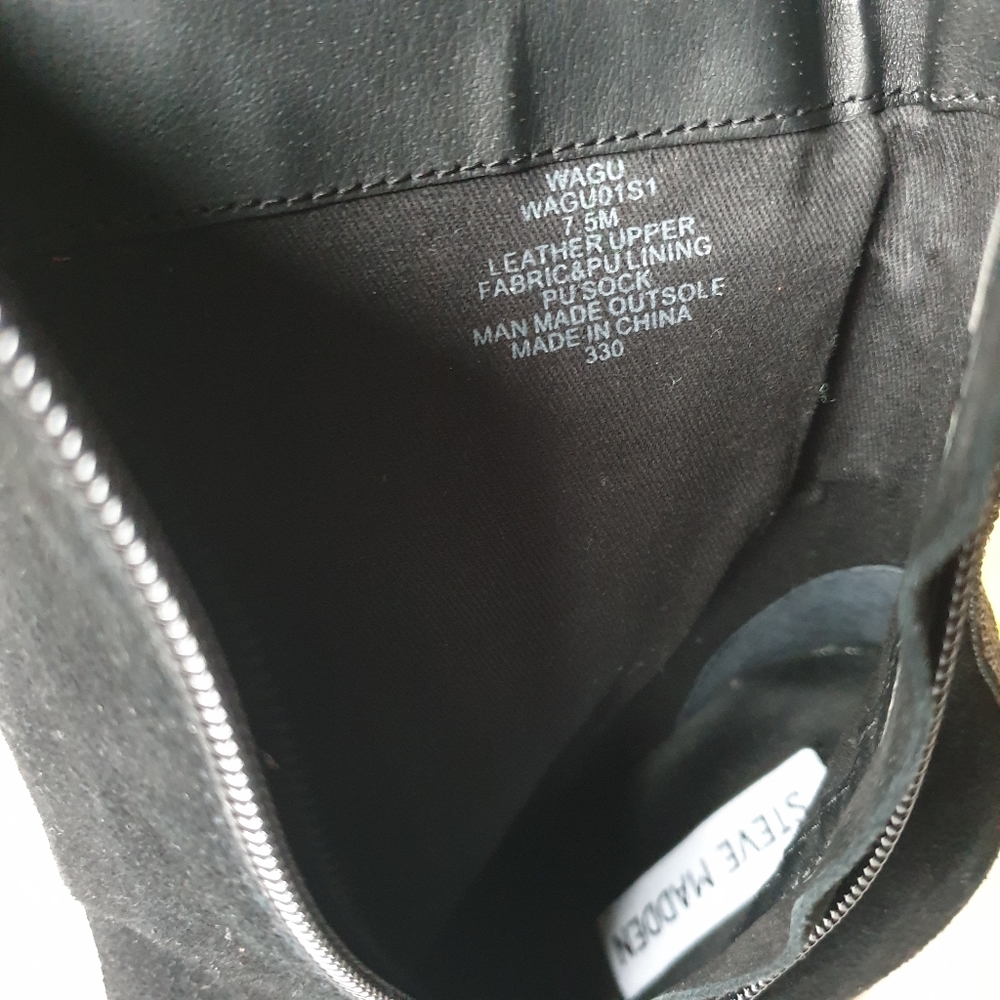 Steve Madden Wagu Black Suede Mid Calf Stiletto Booties w/ Rhinestone Back 7.5 - Picture 8 of 17